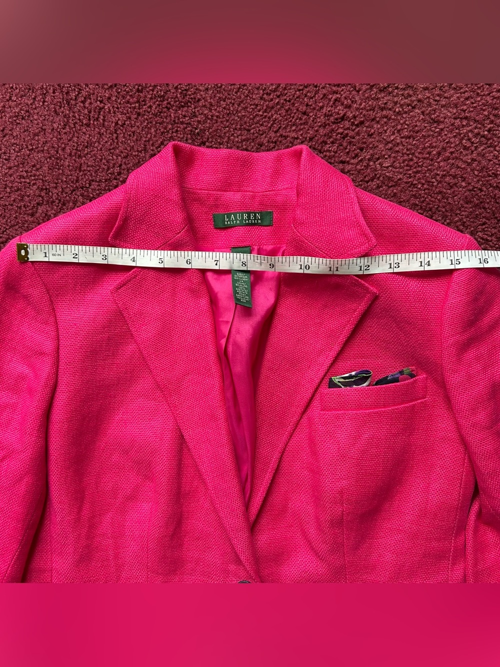 Lauren Ralph Lauren Women’s Hot Pink 100% LinenBlazer - Single-Button Sport Coat - Picture 3 of 7